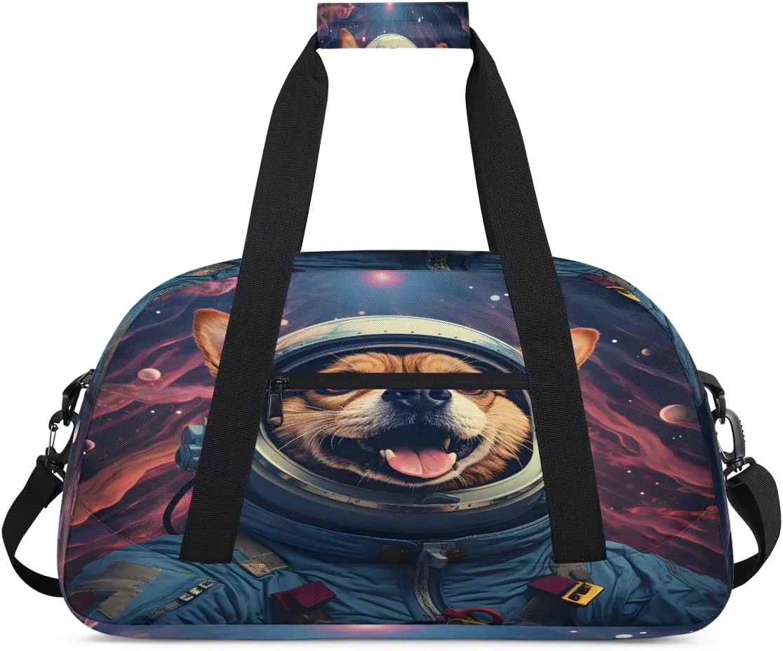 Cartoon Dog Print Kids Overnighter Duffel Bags for Boys, Carry-On Size Sports Gym Bag with Front Zipper Pocket for School Practice or Overnight Travel Weekender Sleepover Tote Bag
