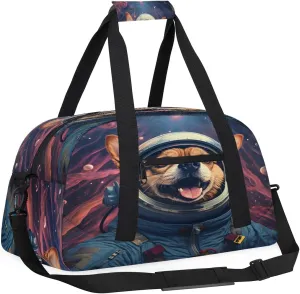 Cartoon Dog Print Kids Overnighter Duffel Bags for Boys, Carry-On Size Sports Gym Bag with Front Zipper Pocket for School Practice or Overnight Travel Weekender Sleepover Tote Bag