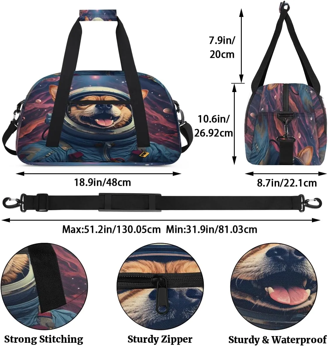 Cartoon Dog Print Kids Overnighter Duffel Bags for Boys, Carry-On Size Sports Gym Bag with Front Zipper Pocket for School Practice or Overnight Travel Weekender Sleepover Tote Bag