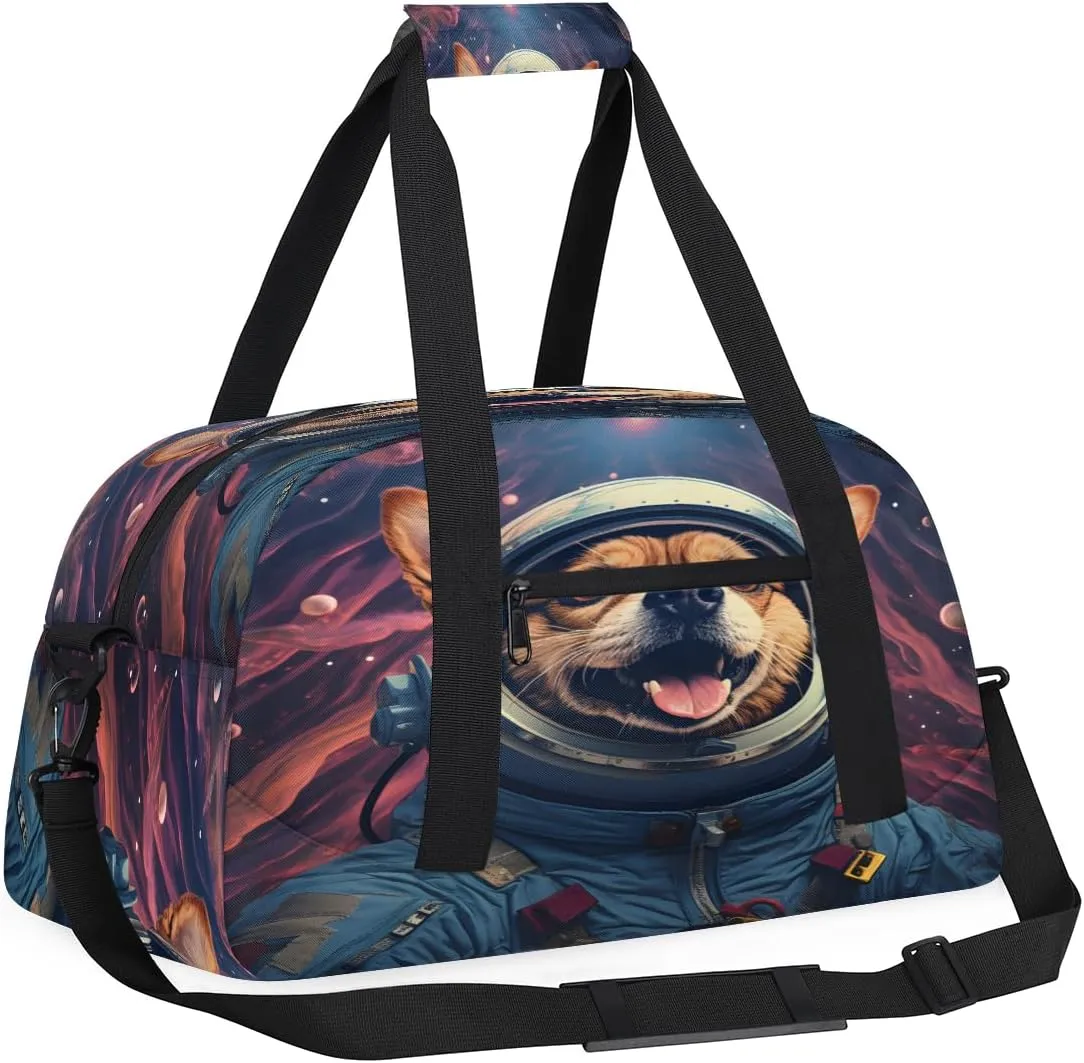 Cartoon Dog Print Kids Overnighter Duffel Bags for Boys, Carry-On Size Sports Gym Bag with Front Zipper Pocket for School Practice or Overnight Travel Weekender Sleepover Tote Bag