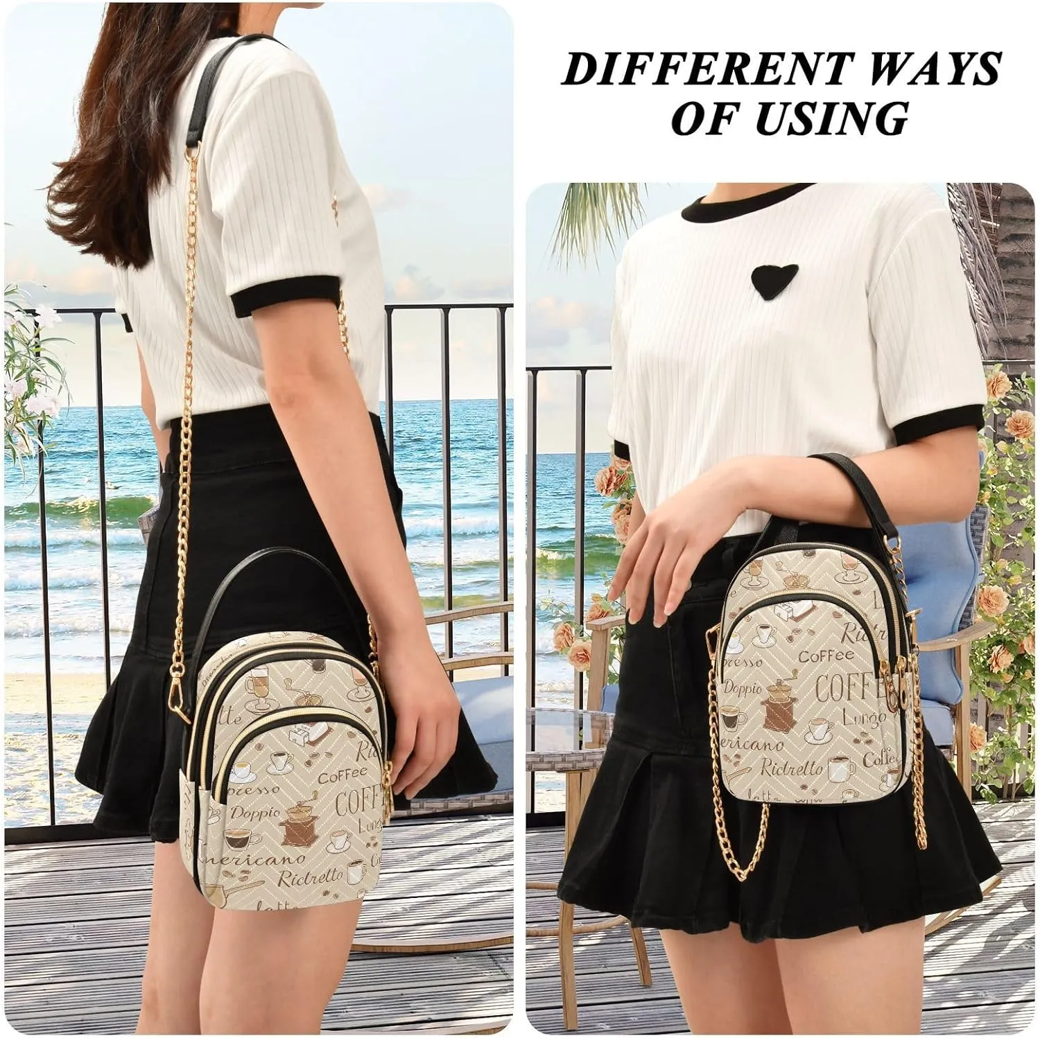 Cartoon Easter Bunny and Eggs Cross Body Bags Triple Zip Small Handbag, Small Bags for Women