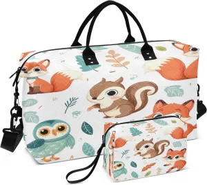 Cartoon Rabbit Squirrel Travel Duffel Bags with Toiletry Bag for Travel Gym Yoga Weekender Bag