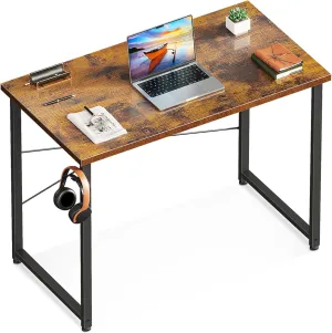 Casaottima 32 Inch Small Computer Desk for Home Office, Study Writing Table for Small Spaces, Simple Modern Desk with Headphone Hooks, Rustic Brown