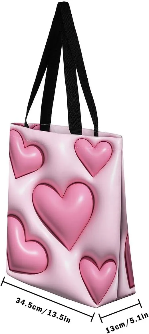 Castle Fairy Princess Canvas Tote Bag, 3D Geometry Pink Aesthetic Shoulder Handbags,Cartoon Animals Tote Bag Reusable Handbag