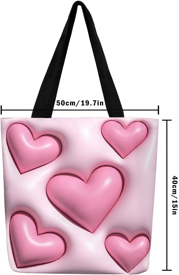 Castle Fairy Princess Canvas Tote Bag, 3D Geometry Pink Aesthetic Shoulder Handbags,Cartoon Animals Tote Bag Reusable Handbag