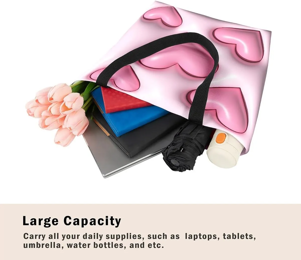 Castle Fairy Princess Canvas Tote Bag, 3D Geometry Pink Aesthetic Shoulder Handbags,Cartoon Animals Tote Bag Reusable Handbag