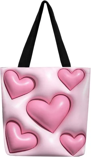 Castle Fairy Princess Canvas Tote Bag, 3D Geometry Pink Aesthetic Shoulder Handbags,Cartoon Animals Tote Bag Reusable Handbag