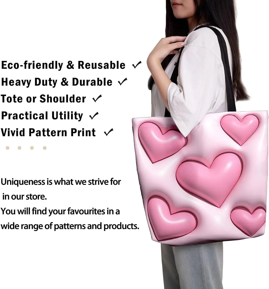 Castle Fairy Princess Canvas Tote Bag, 3D Geometry Pink Aesthetic Shoulder Handbags,Cartoon Animals Tote Bag Reusable Handbag