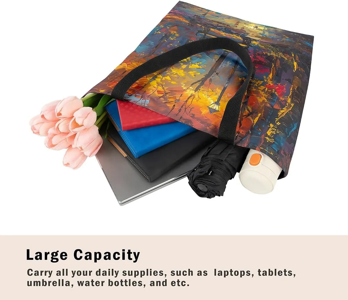 Castle Fairy Watercolor Flowers Canvas Tote Bag Shabby Chic Shoulder Bag for Women