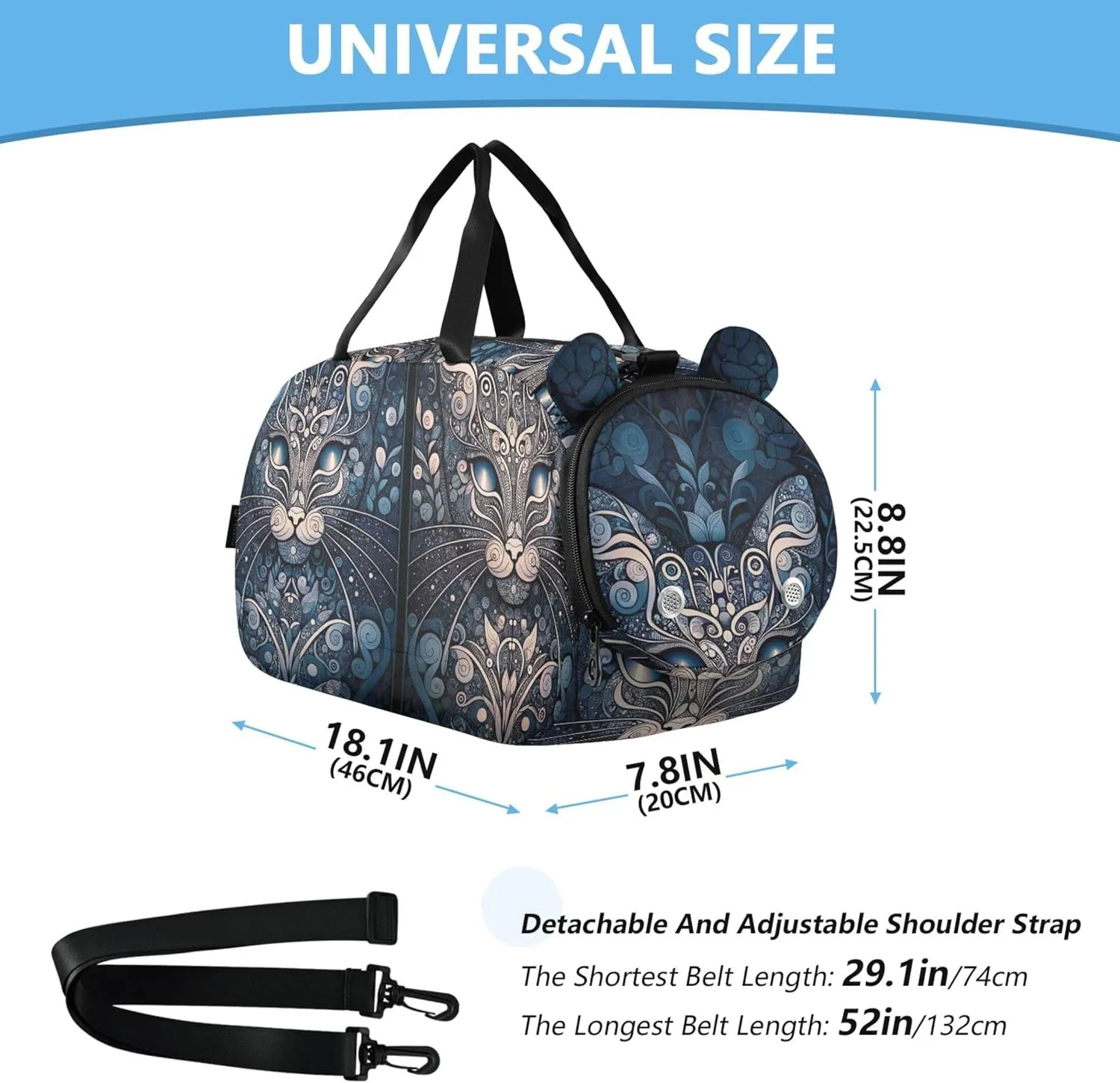 Cat Shape Travel Duffle Bags Girls Tote Toddler Weekender Bags Carry on Duffel Bag Boys Shoe Compartment