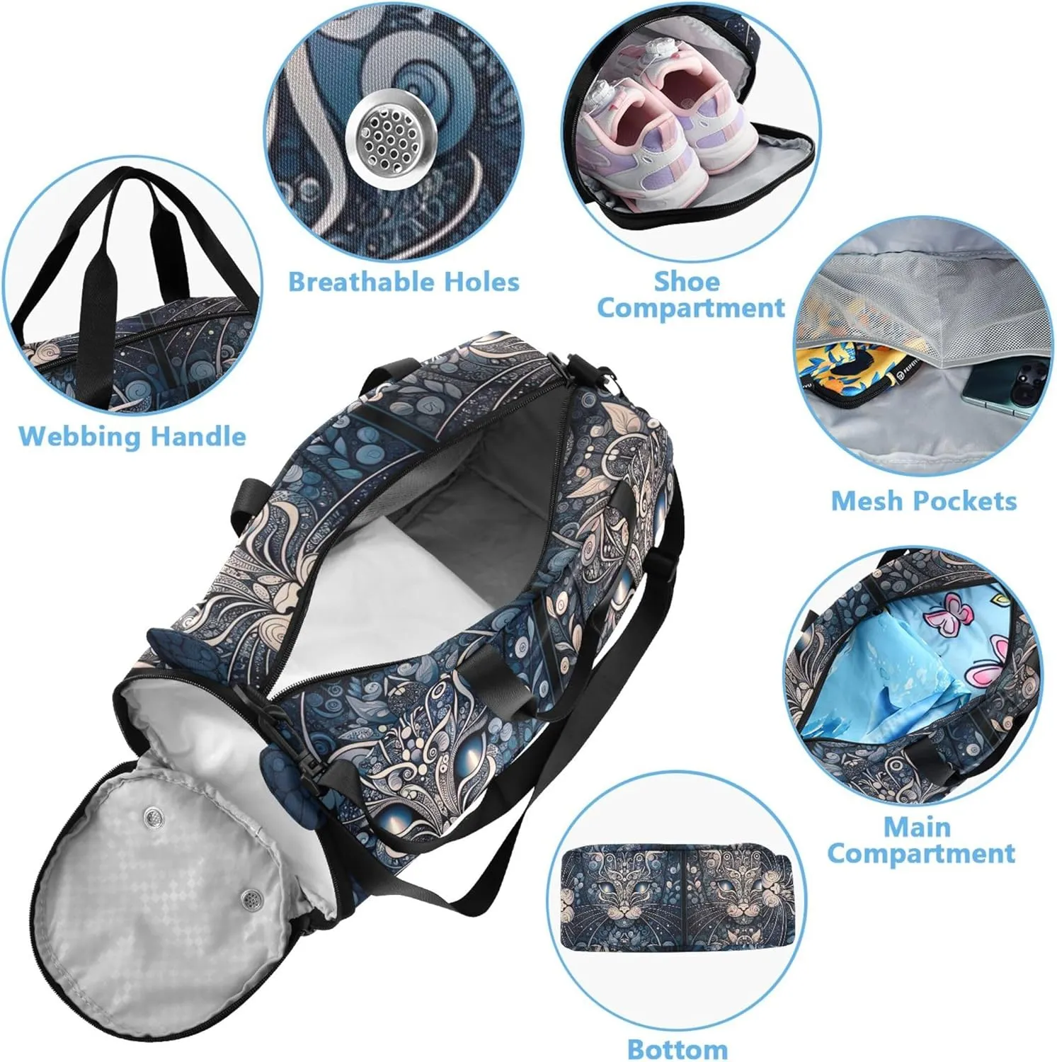 Cat Shape Travel Duffle Bags Girls Tote Toddler Weekender Bags Carry on Duffel Bag Boys Shoe Compartment
