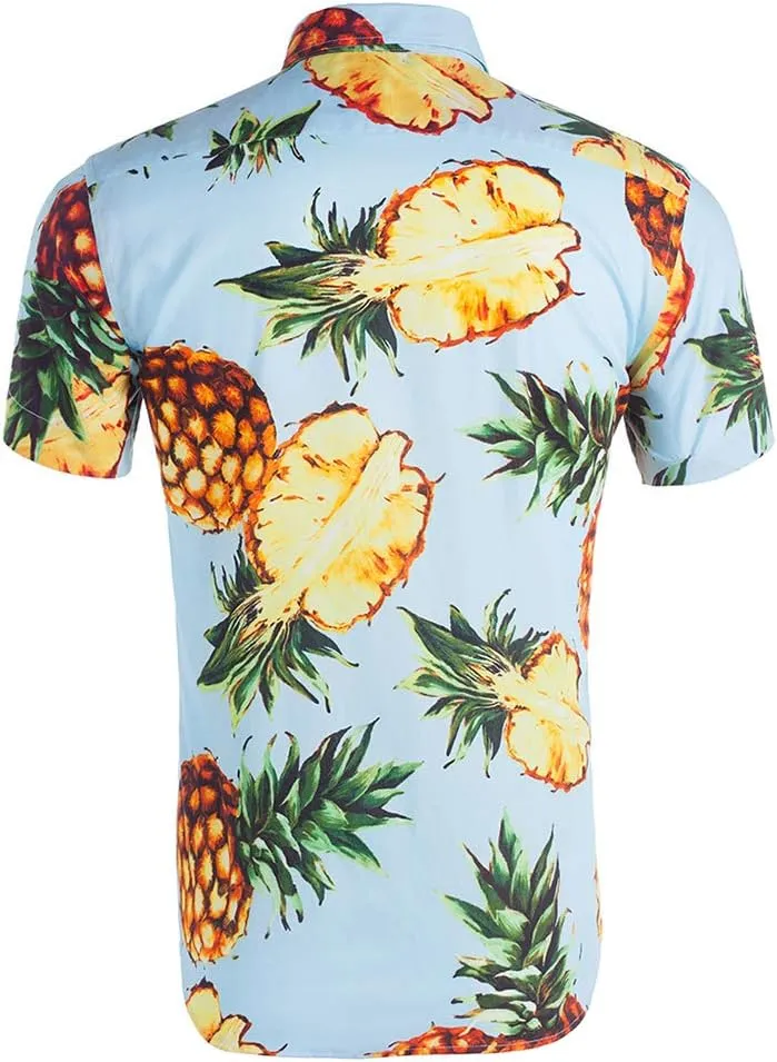 CATERTO Men's Short Sleeve Standard-Fit 100% Cotton Button Down Casual Pineapple Hawaiian Shirt