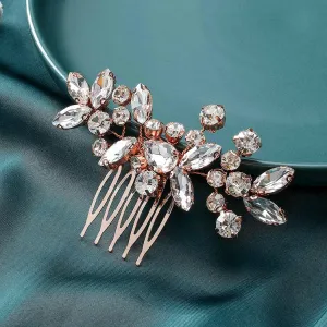 Catery Crystal Wedding Hair Comb Rose Gold Rhinestone Bridal Hairpieces Bridesmiad Clips Accessories for Brides and Women (Rose Gold)