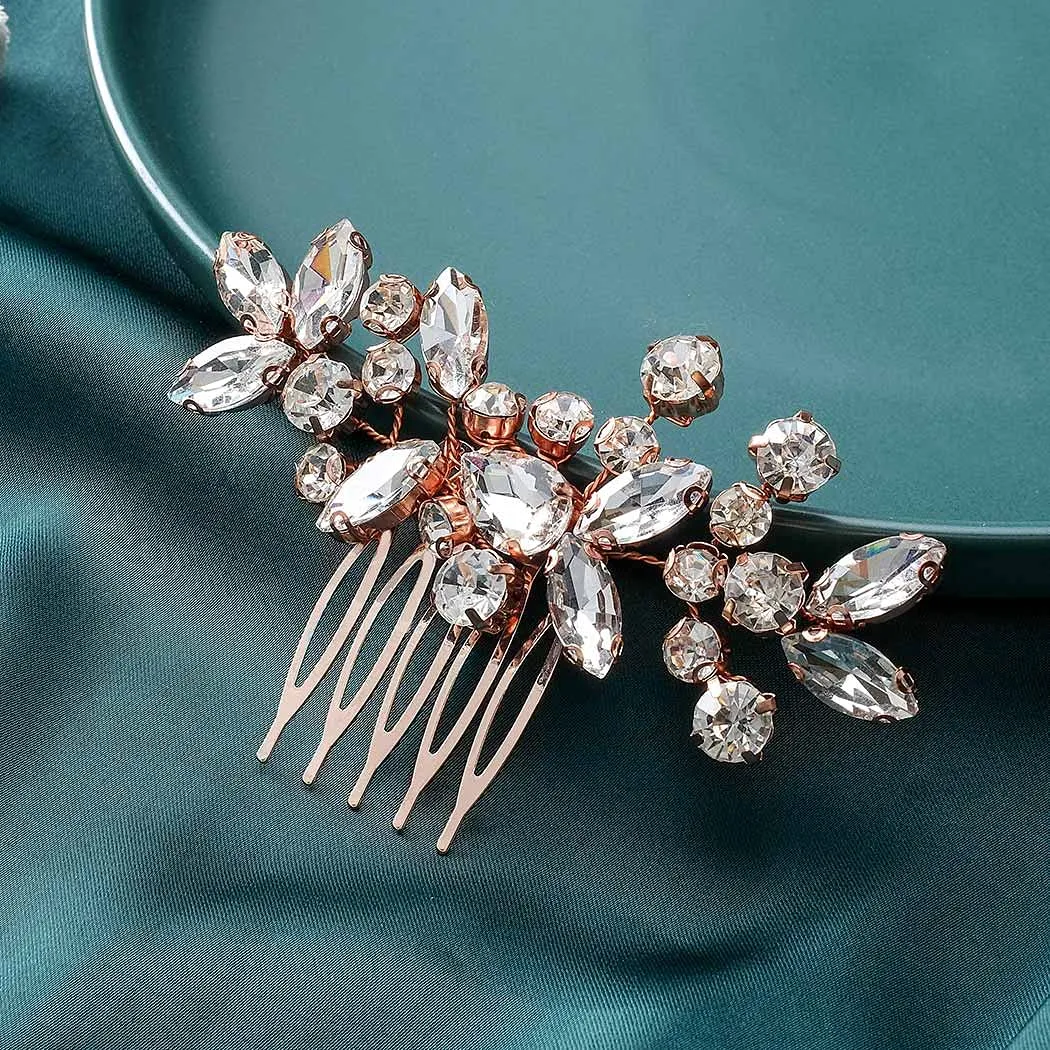 Catery Crystal Wedding Hair Comb Rose Gold Rhinestone Bridal Hairpieces Bridesmiad Clips Accessories for Brides and Women (Rose Gold)