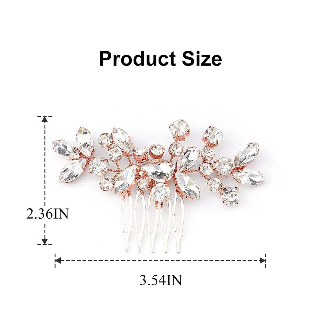 Catery Crystal Wedding Hair Comb Rose Gold Rhinestone Bridal Hairpieces Bridesmiad Clips Accessories for Brides and Women (Rose Gold)
