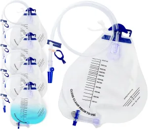 Catheter Bags, Urinary Drainage Bag with Anti-Reflux Chamber Multifunctional Urine Bag, with Clips and Hanging Hookactive air Exhaust, 0.4" Diameter Catheter, 2000ml Urine Collector(5 PCS)