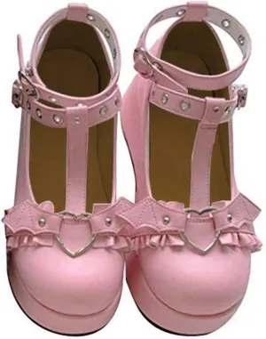 CELNEPHO Mary Jane Shoes Women Cute Ankle Strap Platform Wedge High Heel Pumps Gothic Party Dress Shoes for Women