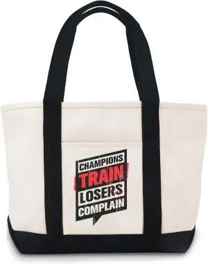 Champions Train Losers Complain Funny Large Canvas Bag Lightweight Reusable Grocery Shopping Cloth Bags