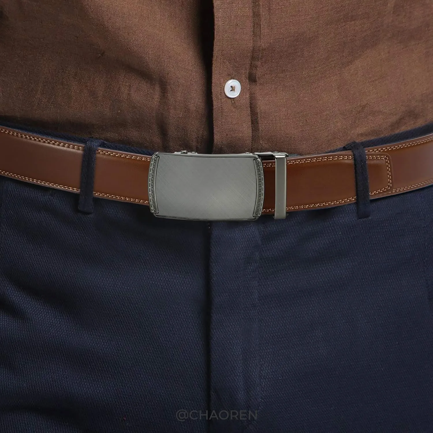 CHAOREN Mens Belt Leather Ratchet Belt - Customizable Fit, Effortless Style (35mm)