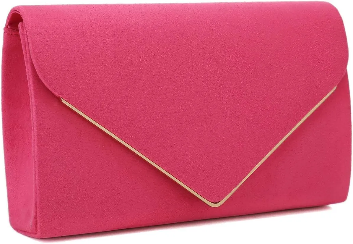 CHARMING TAILOR Faux Suede Clutch Bag Elegant Metal Binding Evening Purse for Wedding/Prom/Black-Tie Events