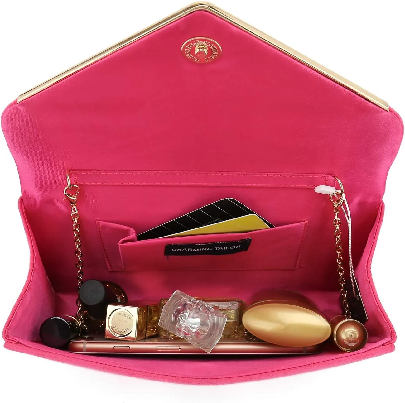 CHARMING TAILOR Faux Suede Clutch Bag Elegant Metal Binding Evening Purse for Wedding/Prom/Black-Tie Events