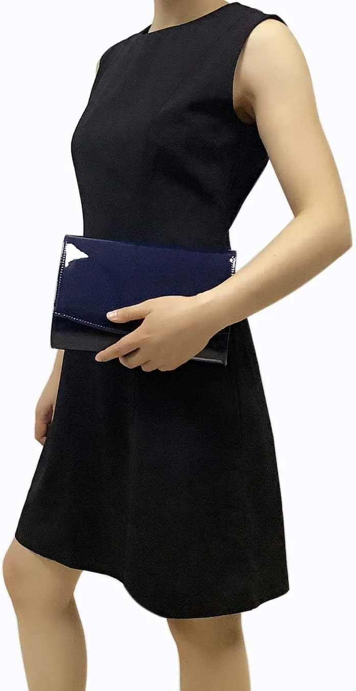 CHARMING TAILOR Patent Leather Flap Clutch Classic Elegant Evening Bag Chic Dress Purse