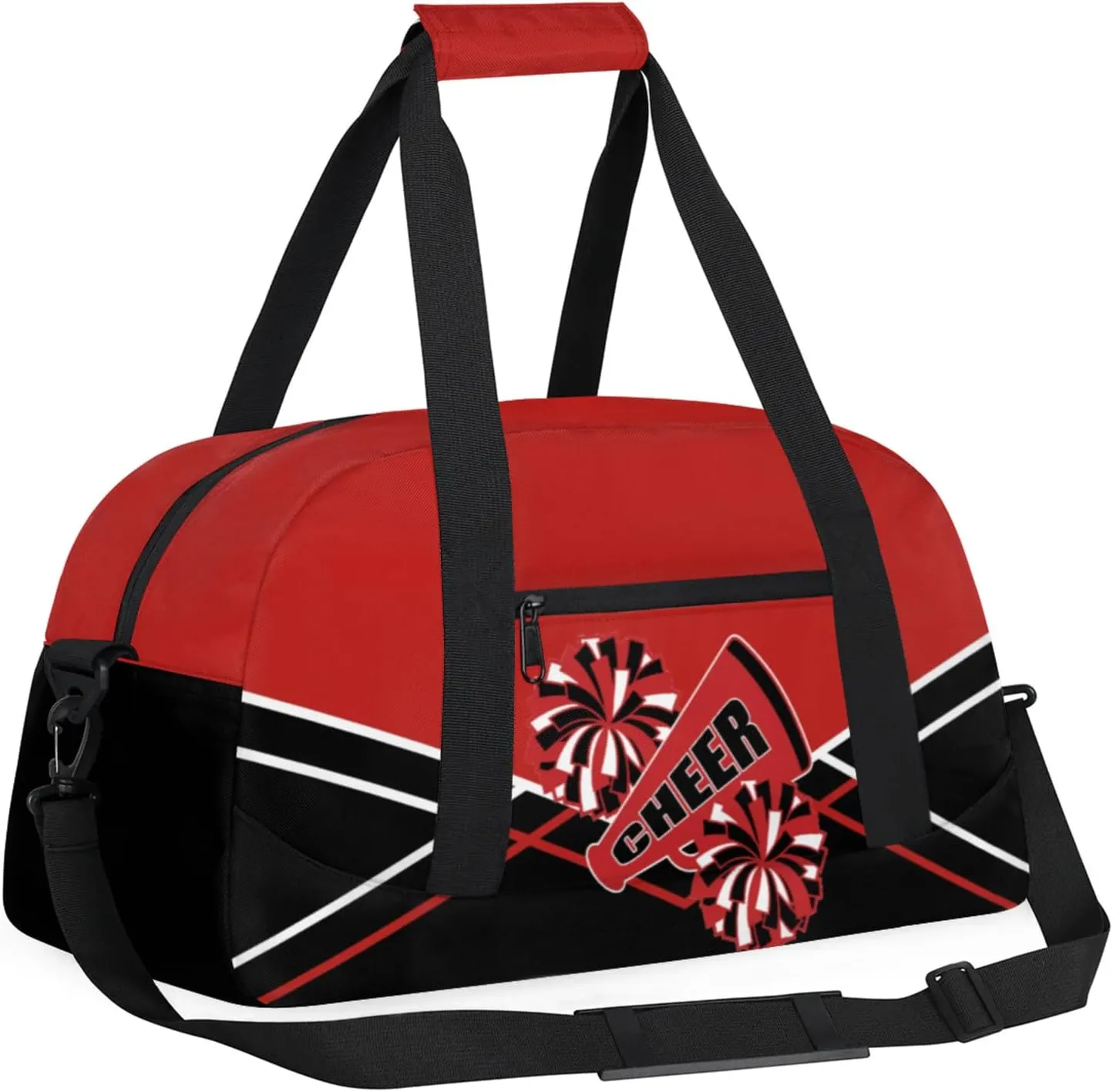 Cheer Duffel Bag Collapsible Sports Gym Bags Travel Weekender Overnight Bag for Kids Personalized Gymnastics Sleepover Bag Black Red