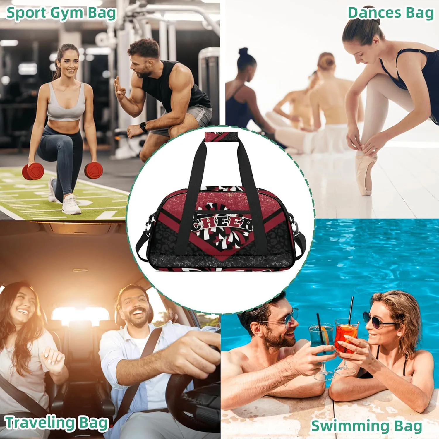 Cheer Duffle Bag for Cheerleaders, Cheerleading Gym Bag for Women, Carry on Weekender Bags, Travel Bag Duffel Bag (Winered&Black)