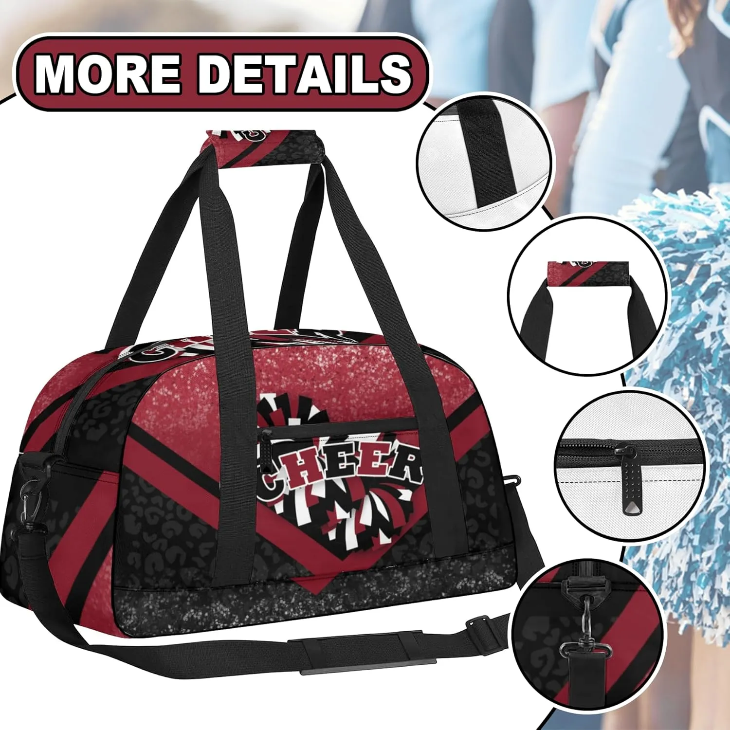 Cheer Duffle Bag for Cheerleaders, Cheerleading Gym Bag for Women, Carry on Weekender Bags, Travel Bag Duffel Bag (Winered&Black)