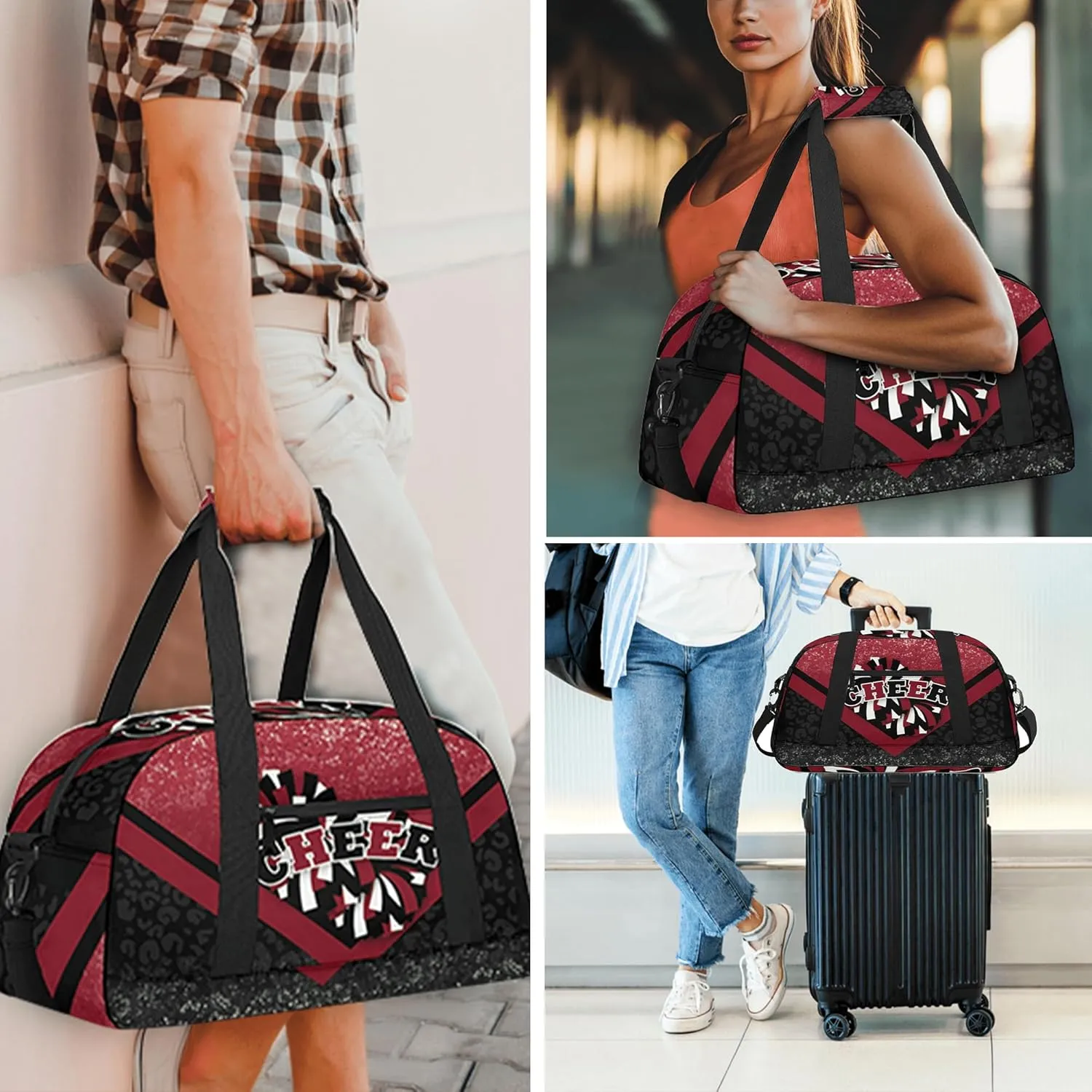 Cheer Duffle Bag for Cheerleaders, Cheerleading Gym Bag for Women, Carry on Weekender Bags, Travel Bag Duffel Bag (Winered&Black)