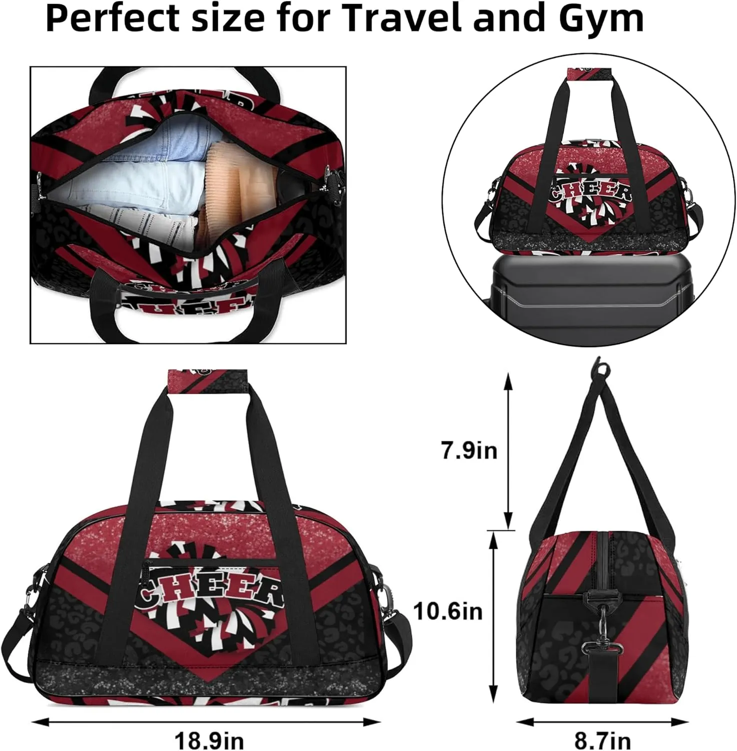 Cheer Duffle Bag for Cheerleaders, Cheerleading Gym Bag for Women, Carry on Weekender Bags, Travel Bag Duffel Bag (Winered&Black)