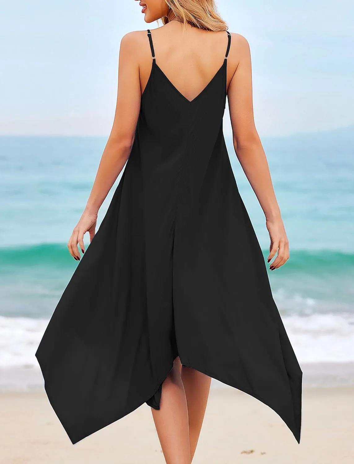 Chigant Women's 2025 Summer Dress Casual Boho Sundress Spaghetti Strap Swimwear Cover Up Beach Flowy Midi Vacation Dresses