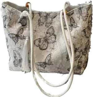 Chinese women's retro printed handbag, butterfly design large capacity shoulder bag, elegant temperament banquet gift