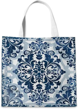 Chinoiserie Blue and White Canvas Tote Bag for Women, Vintage Floral Reusable Tote Bags Gifts for Women Shopping