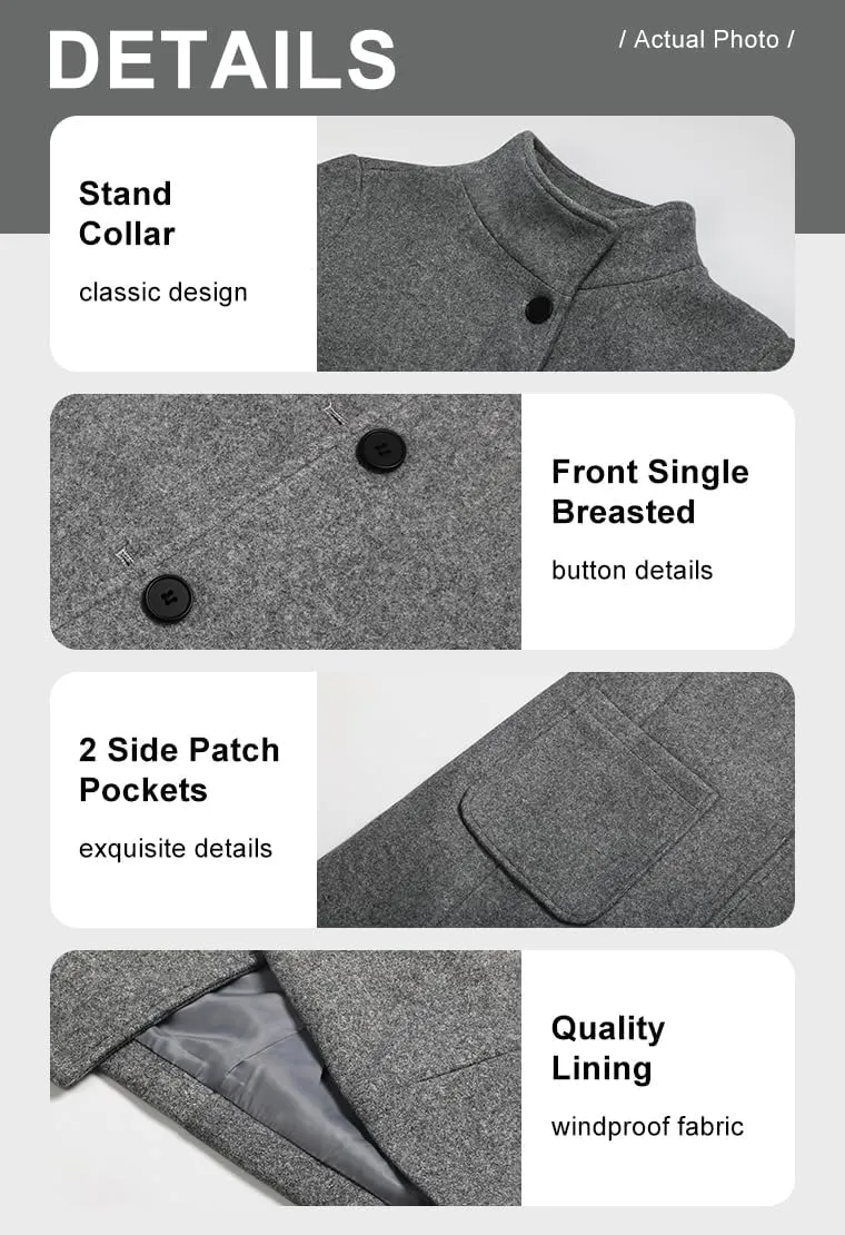 chouyatou Women's Winter Single Breasted Stand Collar Wool Coat Business Casual Wool Blend Overcoat