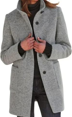 chouyatou Women's Winter Single Breasted Stand Collar Wool Coat Business Casual Wool Blend Overcoat