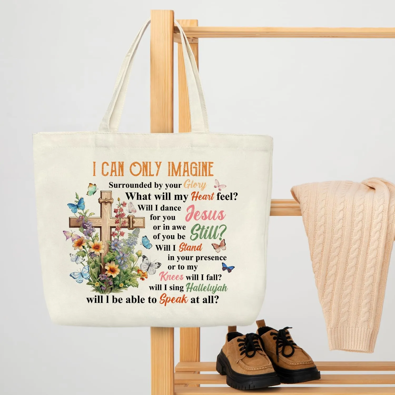 Christian Canvas Tote Bag for Women - Aesthetic Cute Reusable Grocery Shopping Bag