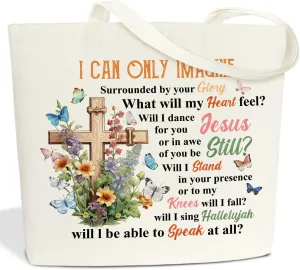 Christian Canvas Tote Bag for Women - Aesthetic Cute Reusable Grocery Shopping Bag