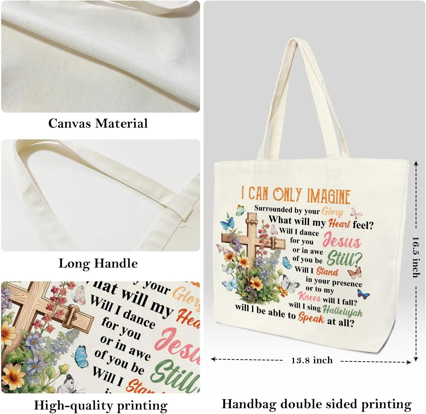 Christian Canvas Tote Bag for Women - Aesthetic Cute Reusable Grocery Shopping Bag