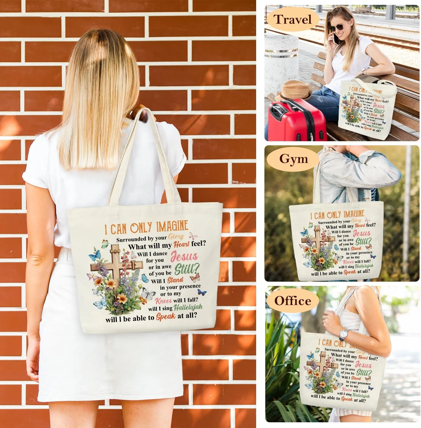Christian Canvas Tote Bag for Women - Aesthetic Cute Reusable Grocery Shopping Bag