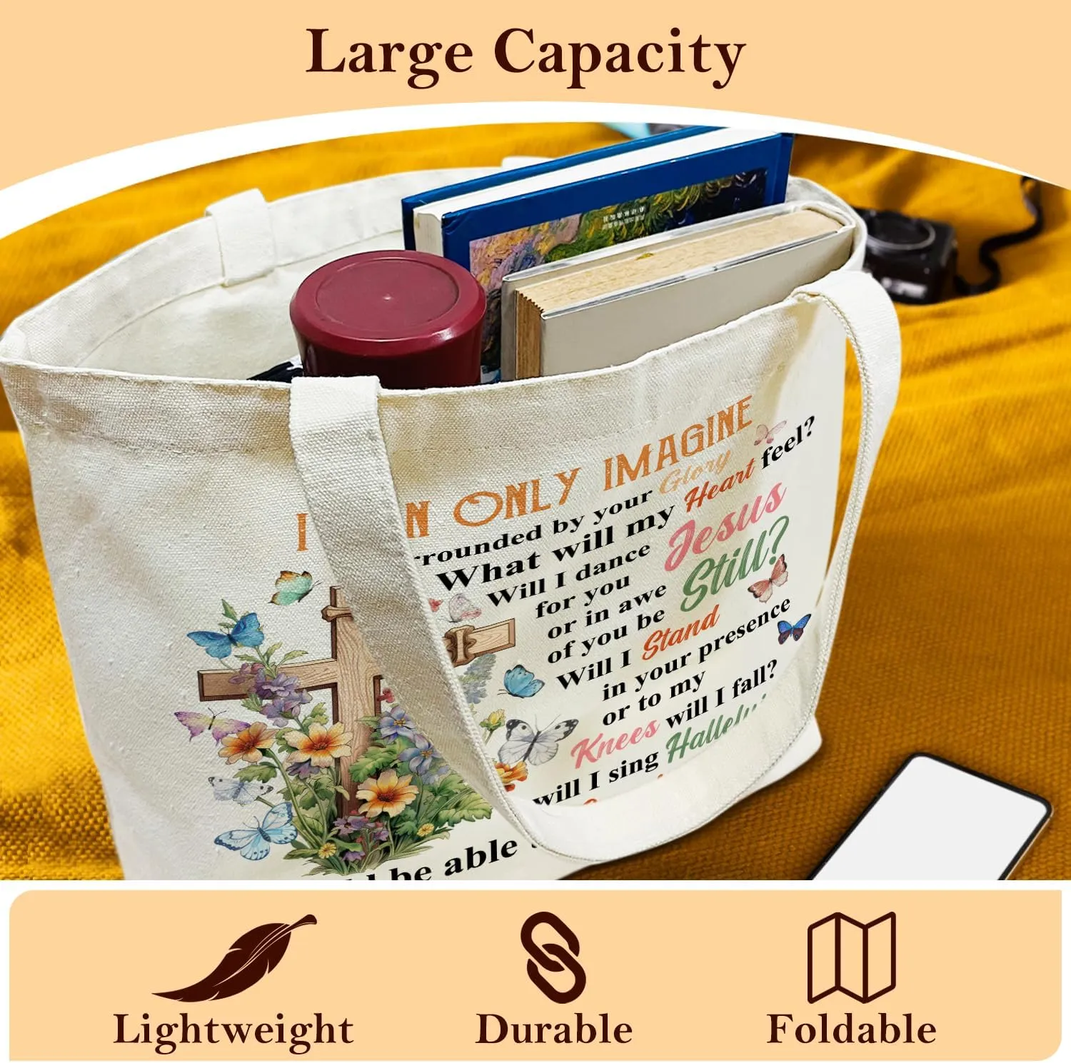 Christian Canvas Tote Bag for Women - Aesthetic Cute Reusable Grocery Shopping Bag