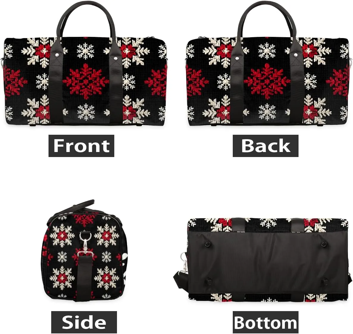 Christmas Day Travel Duffle Bag for Women Men Gym Duffel Foldable Bag Waterproof Weekender Red White Snowflake Duffle Tote