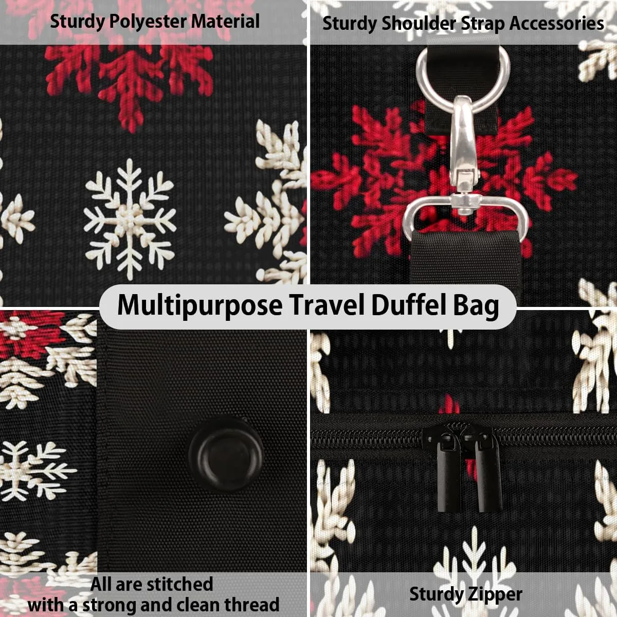 Christmas Day Travel Duffle Bag for Women Men Gym Duffel Foldable Bag Waterproof Weekender Red White Snowflake Duffle Tote