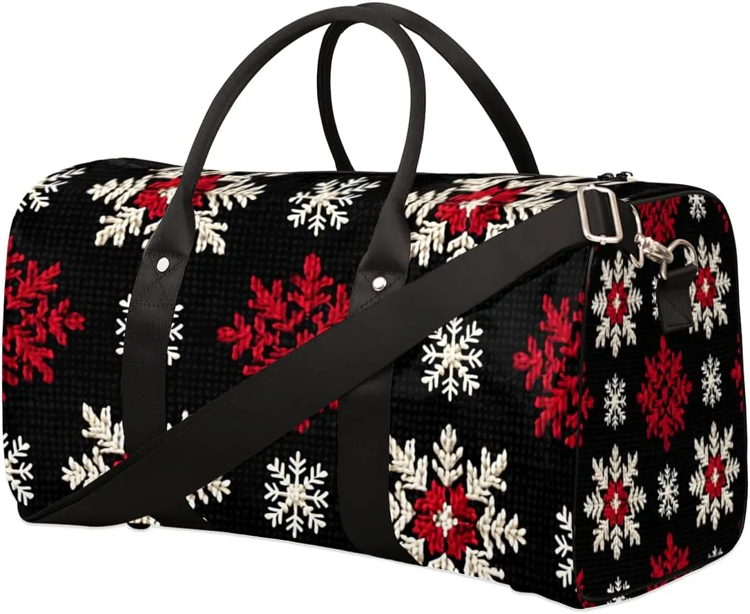 Christmas Day Travel Duffle Bag for Women Men Gym Duffel Foldable Bag Waterproof Weekender Red White Snowflake Duffle Tote