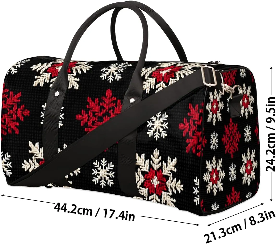 Christmas Day Travel Duffle Bag for Women Men Gym Duffel Foldable Bag Waterproof Weekender Red White Snowflake Duffle Tote