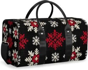 Christmas Day Travel Duffle Bag for Women Men Gym Duffel Foldable Bag Waterproof Weekender Red White Snowflake Duffle Tote