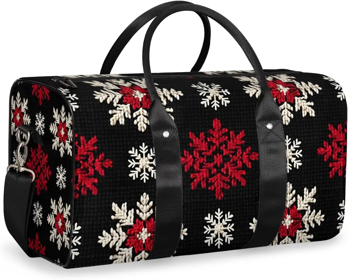 Christmas Day Travel Duffle Bag for Women Men Gym Duffel Foldable Bag Waterproof Weekender Red White Snowflake Duffle Tote