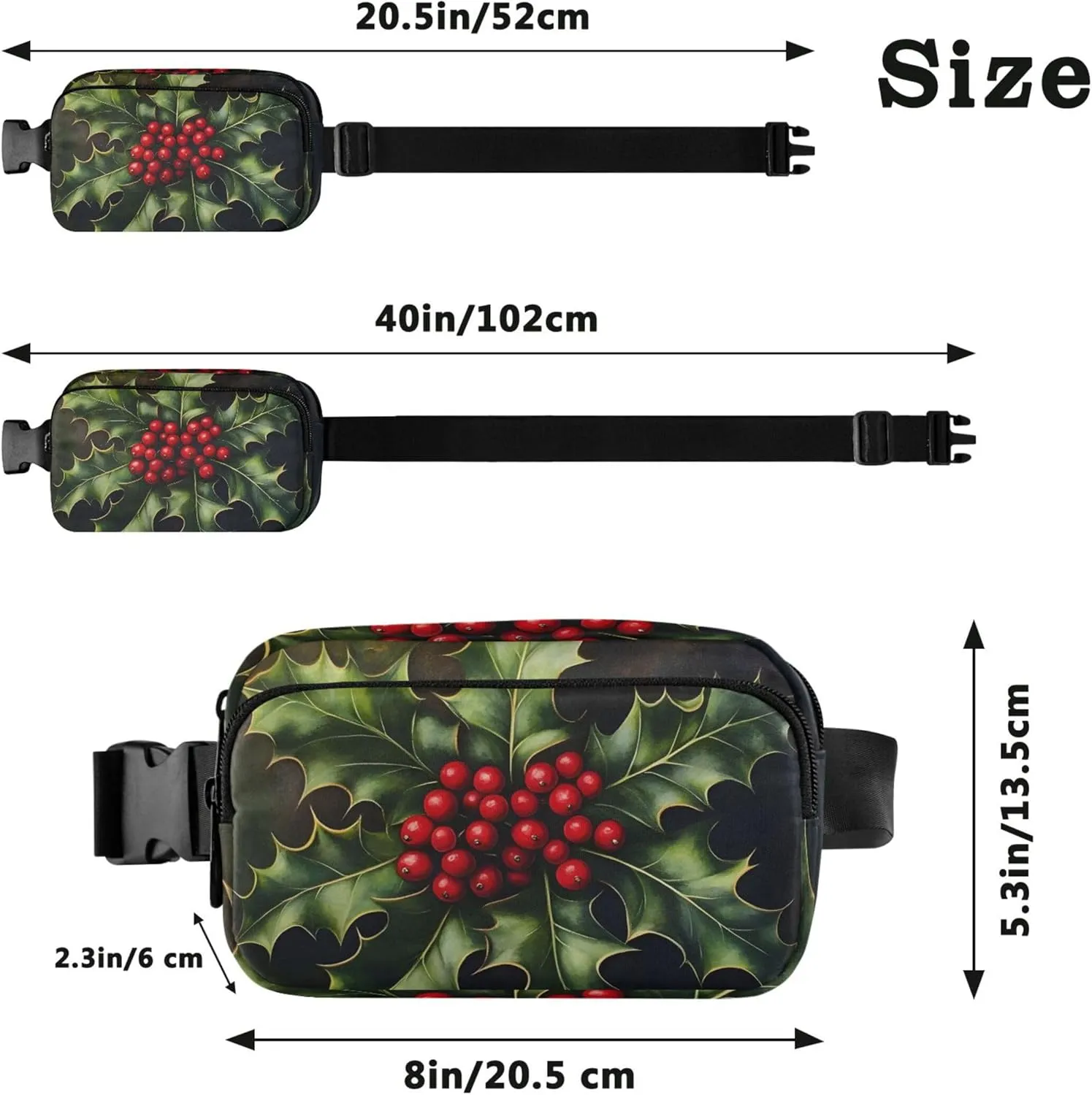Christmas Holly Women Fanny Pack Waterproof Hip Pouch Belt Bag Designer Crossbody Waist Bag