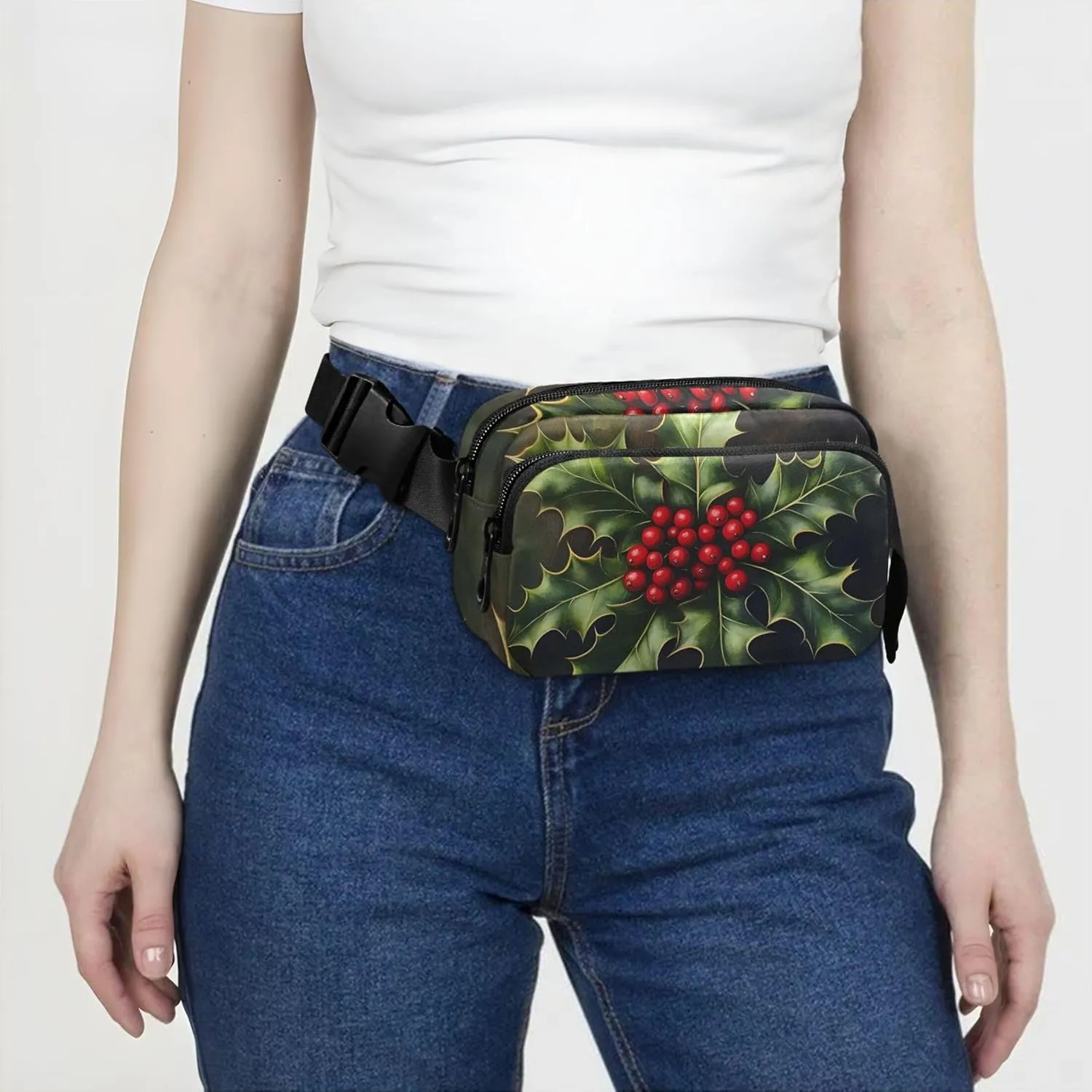 Christmas Holly Women Fanny Pack Waterproof Hip Pouch Belt Bag Designer Crossbody Waist Bag