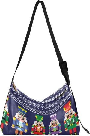 Christmas Nutcrackers Hobo Crossbody Bags for Women Leather Large Shoulder Bag Cross Body Winter Snow Trendy Womens Tote Bags Handbag for Travel Shopping